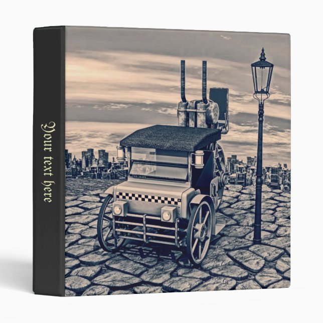 Retro Steam Cab Taxi 3 Ring Binder (Front/Spine)