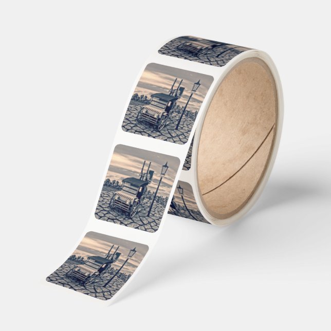 Retro Steam Cab-Taxi Square Sticker (Roll)