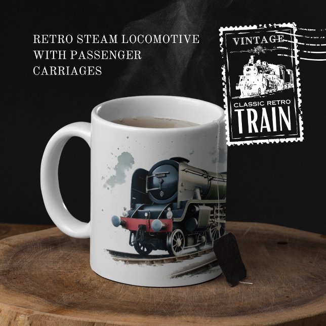Retro Steam Locomotive With Passenger Carriages Two-Tone Coffee Mug (Retro Steam Locomotive With Passenger Carriages cover from The Beekeeper Store)