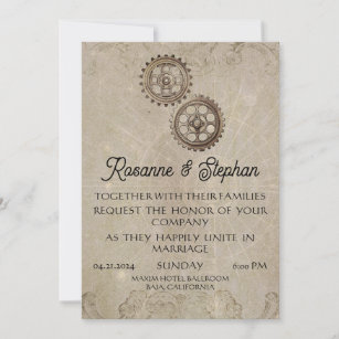 Retro Steampunk Geared for Love Wedding Invitation