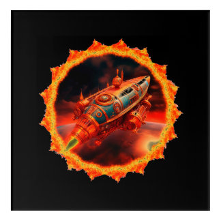 Retro Steampunk Moon Rocket Acrylic Print