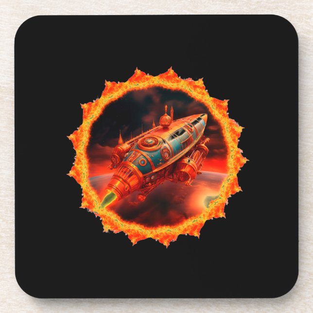 Retro Steampunk Moon Rocket Beverage Coaster (Front)