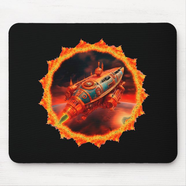 Retro Steampunk Moon Rocket Mouse Pad (Front)