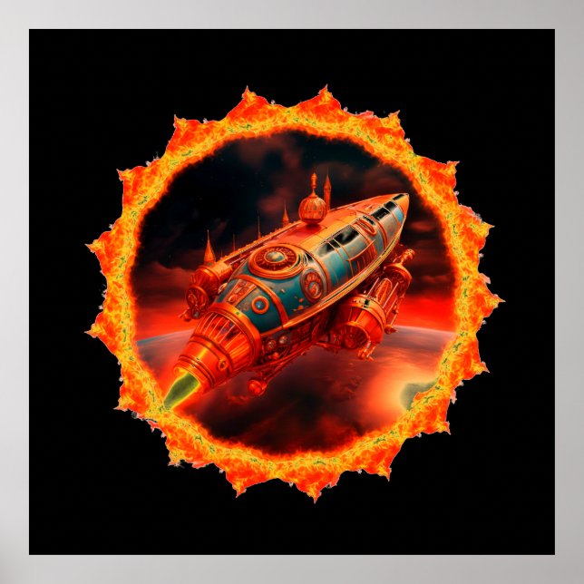 Retro Steampunk Moon Rocket Poster (Front)