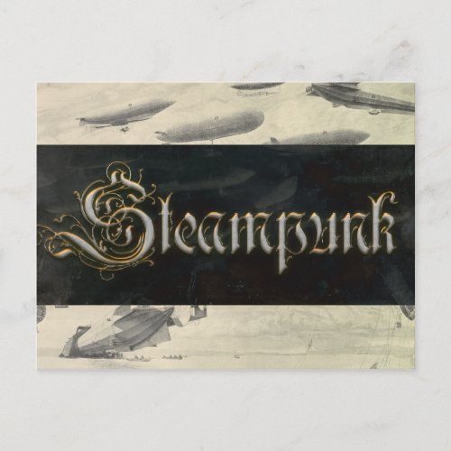 Retro Steampunk Neo_Victorian Zeppelin Airship Postcard