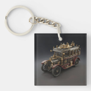 Retro Steampunk Police Cruiser Keychain