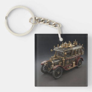 Retro Steampunk Police Cruiser Keychain