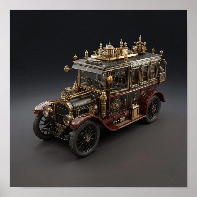 Retro Steampunk Police Cruiser Poster (Front)