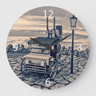 Retro Steampunk Taxi Cab City Art Large Clock