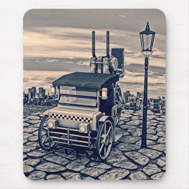 Retro Steampunk Taxi Cab City Art Mouse Pad (Front)