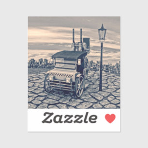 Retro Steampunk Taxi Cab City Art Sticker