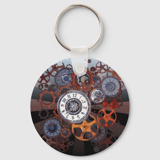 Retro steampunk watch parts, gears and cogs print keychain (Front)