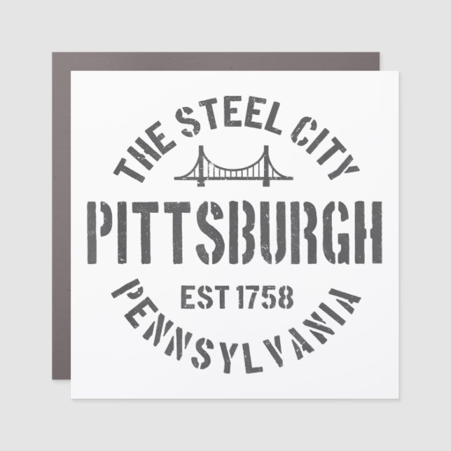 Retro Steel City Pittsburgh Pennsylvania Yinz vint Car Magnet (Front)