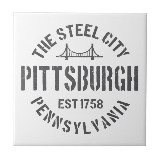Retro Steel City Pittsburgh Pennsylvania Yinz vint Ceramic Tile (Front)
