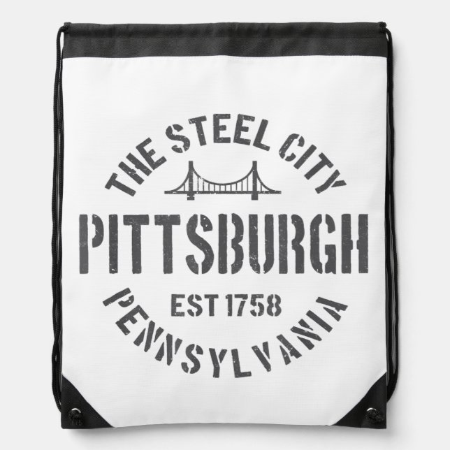 Retro Steel City Pittsburgh Pennsylvania Yinz vint Drawstring Bag (Front)