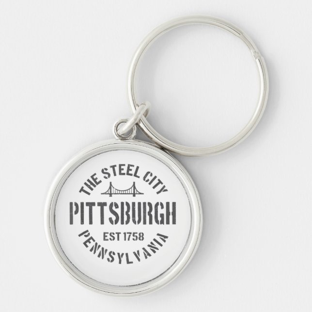 Retro Steel City Pittsburgh Pennsylvania Yinz vint Keychain (Front)