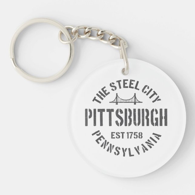 Retro Steel City Pittsburgh Pennsylvania Yinz vint Keychain (Front)
