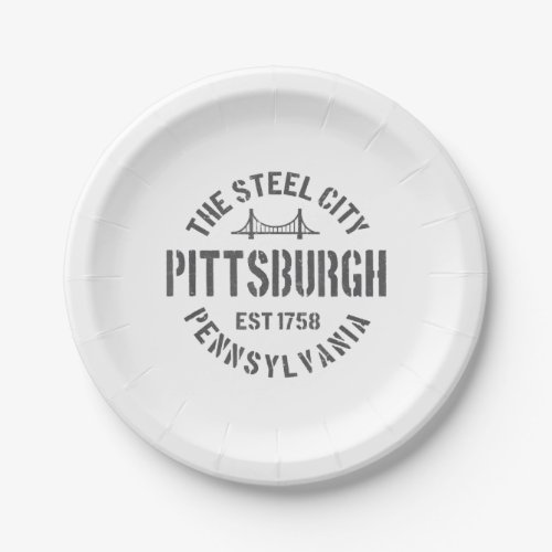 Retro Steel City Pittsburgh Pennsylvania Yinz vint Paper Plates