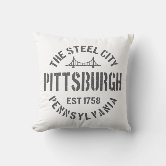 Retro Steel City Pittsburgh Pennsylvania Yinz vint Throw Pillow (Front)