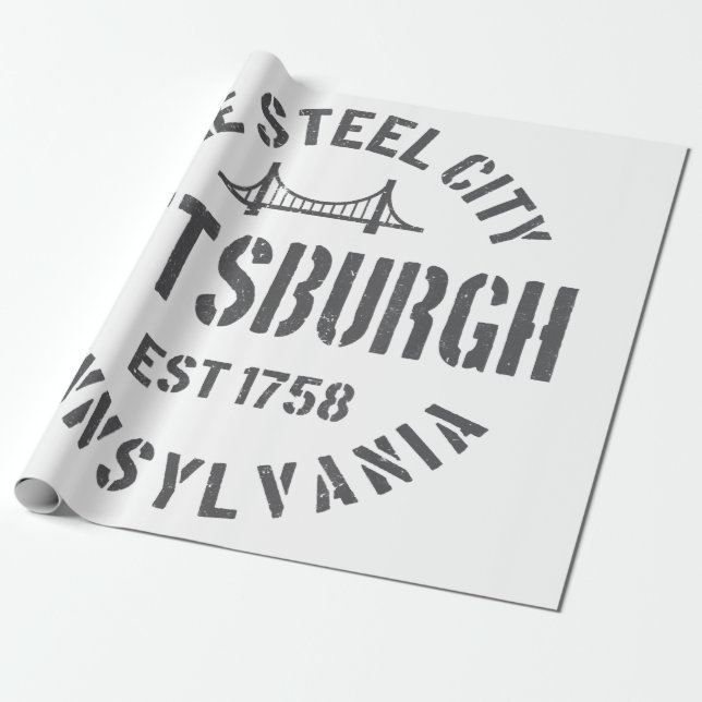 Retro Steel City Pittsburgh Pennsylvania Yinz vint Wrapping Paper (Unrolled)