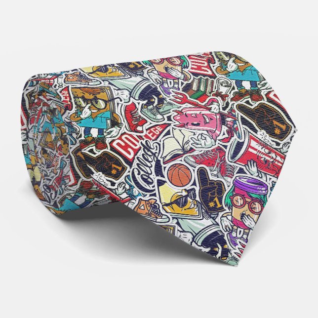 Retro Sticker Bomb - Cartoon Graffiti Neck Tie (Rolled)