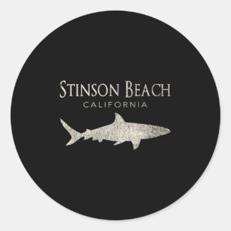 Retro Stinson Beach Ca Shark Classic Round Sticker