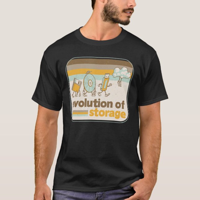 Retro Storage Evolution Disk USB Stick Cloud Geeky T-Shirt (Front)