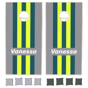 Retro Storm Cloud Grove Pin Striped with Name Cornhole Set