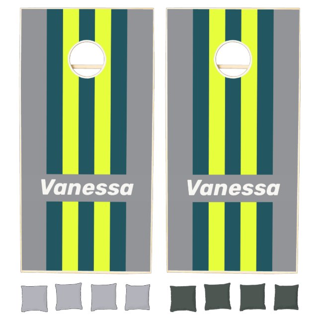 Retro Storm Cloud Grove Pin Striped with Name Cornhole Set (Set)