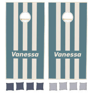 Retro Storm Three Pin Striped with Name Cornhole Set