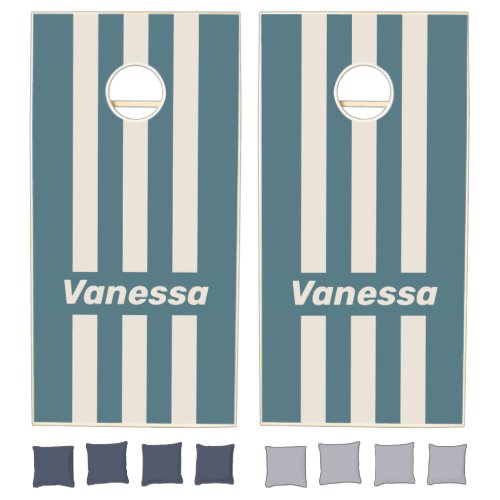 Retro Storm Three Pin Striped with Name Cornhole Set