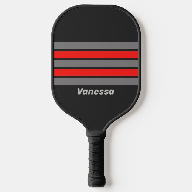 Retro Stormy Sky Across Striping with Name Pickleball Paddle (Front)