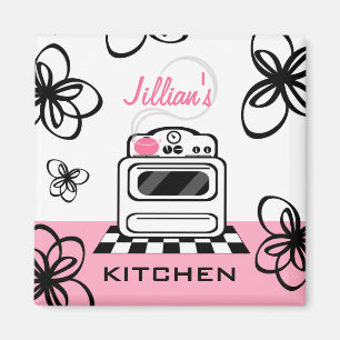 Retro Stove Modern Pink & Black Kitchen Magnet