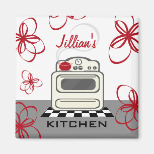 Retro Stove Modern Red & Black Kitchen Magnet