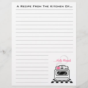 Retro Stove Pink Kitchen Recipe Paper