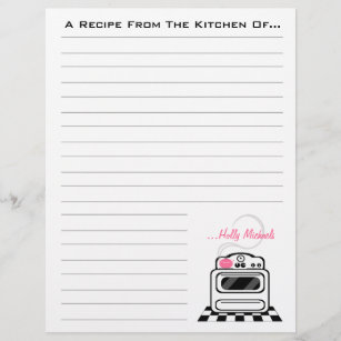 Retro Stove Pink Kitchen Recipe Paper