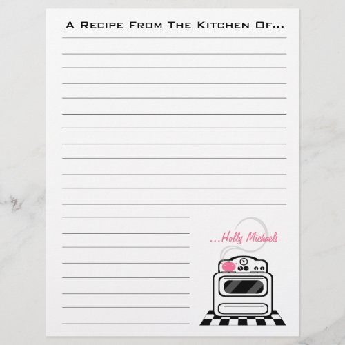 Retro Stove Pink Kitchen Recipe Paper