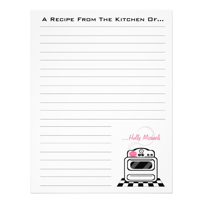 Retro Stove Pink Kitchen Recipe Paper letterhead by JillsPaperie