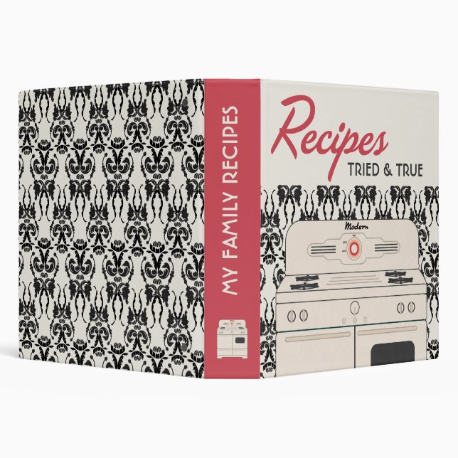 Retro Stove Recipe (red ivory) 3 Ring Binder (Background)
