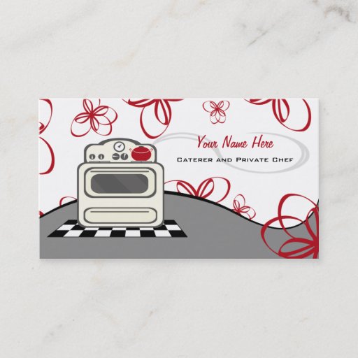 Customizable Retro Stove Red Kitchen Caterer / Chef Business Card Templates