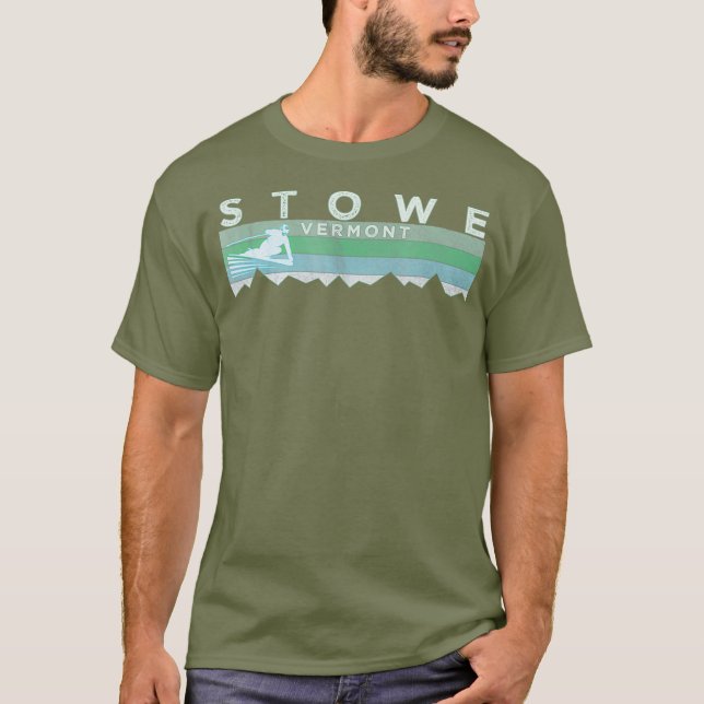 Retro Stowe VT Distressed Skiing T-Shirt (Front)