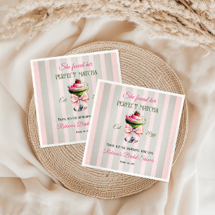 Retro Strawb Perfect Matcha Pink Bow Bridal Shower Napkins