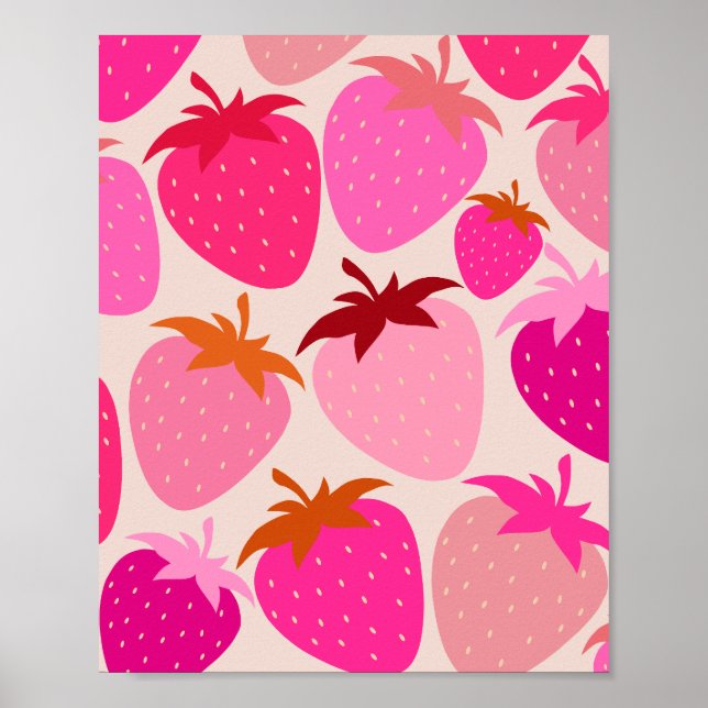 Retro Strawberries Pink And Cream Poster (Front)