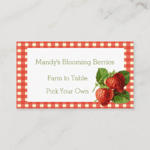 Retro Strawberry and Gingham Check Business Card