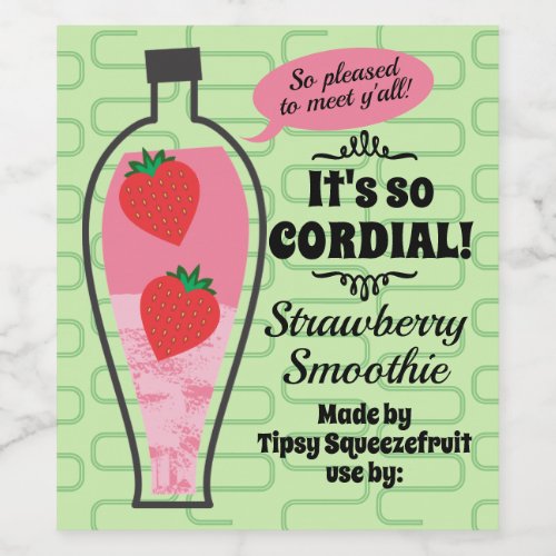 Retro strawberry cordial homemade wine vinegar wine label