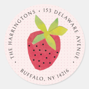 Retro Strawberry Cute Original Art Return Address Classic Round Sticker