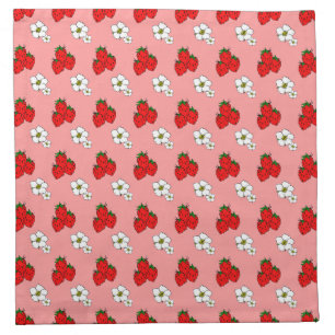 Retro Strawberry Flowers Pattern on Pink Napkins