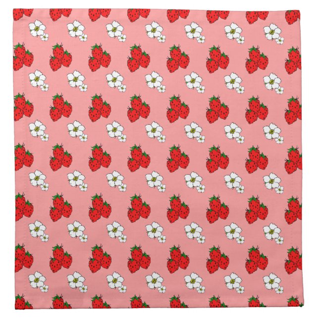 Retro Strawberry Flowers Pattern on Pink Napkins (Front)