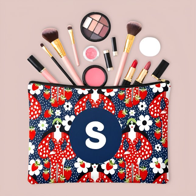 Retro Strawberry Goddess Pattern  Accessory Pouch (Creator Uploaded)