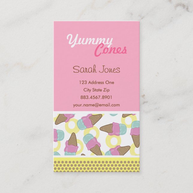 Retro Strawberry & Mint Fun Pastel Ice Cream Cones Business Card (Front)